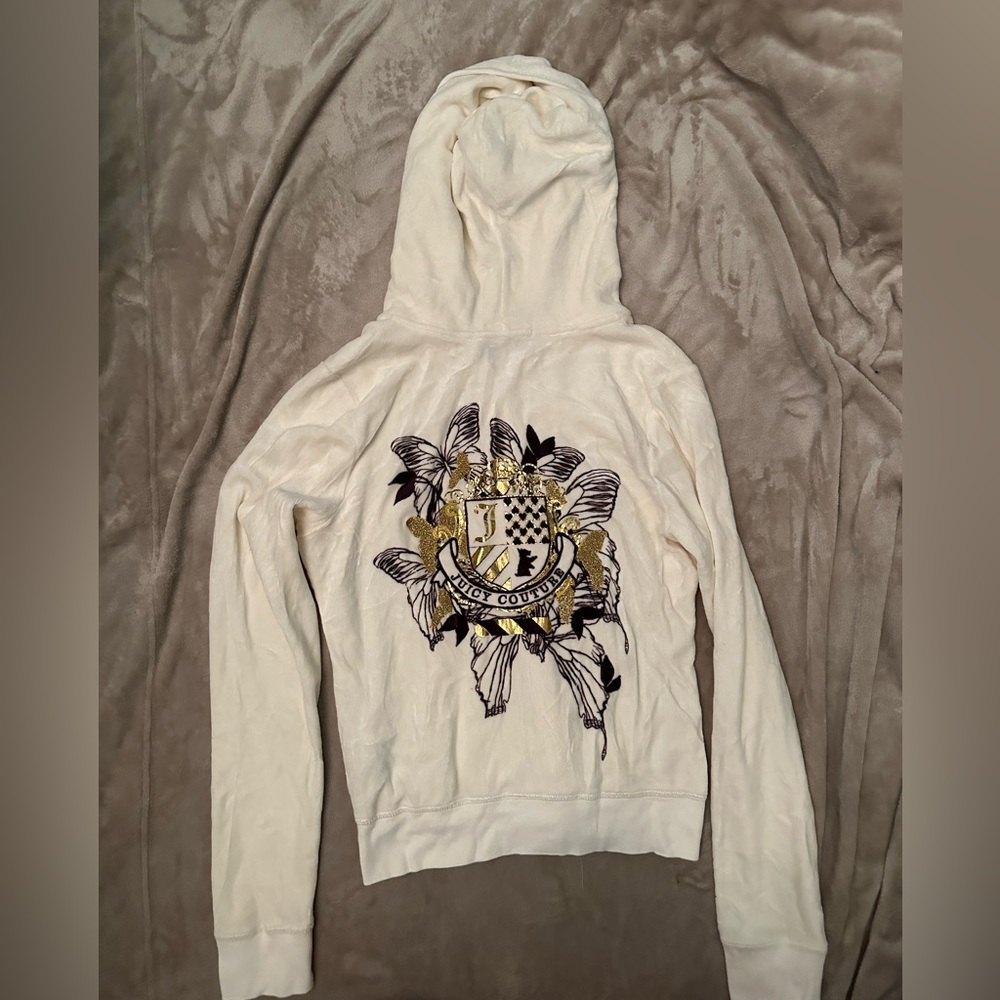 Juicy couture cream velour jacket with gold detailing on the back